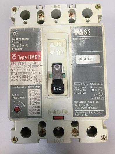 Used WESTINGHOUSE 150 Amp Circuit Breaker HMCP150U4C #101755