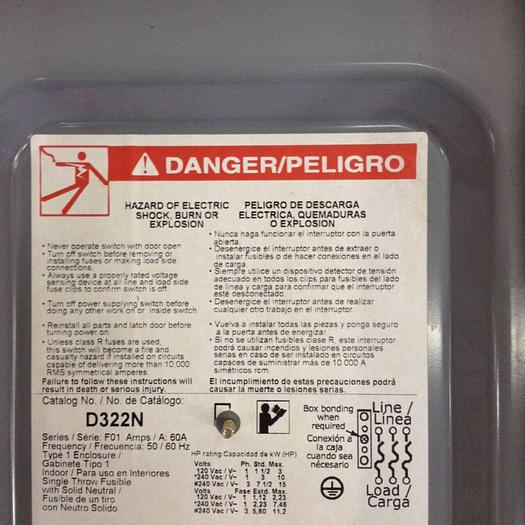 Used SQUARE D General Duty Safety Switch D322N #84472