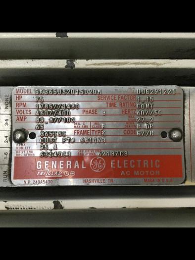 Used GENERAL ELECTRIC 75 HP Motor 5K365JS2015D20M #117324