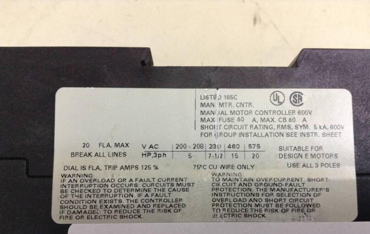 Used SIEMENS Manual Motor Controller 3RV1 431-4BA10 USED
