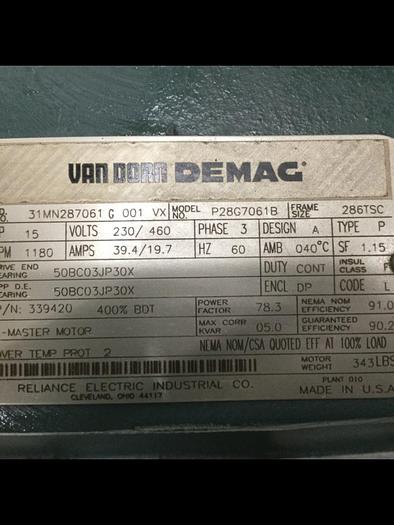 Used VAN DORN DEMAG 15 HP Motor P28G7061B Used