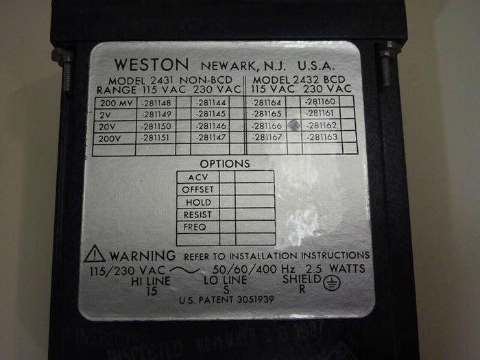 Used WESTON Digital Meter 2431 NON-BCD #42050