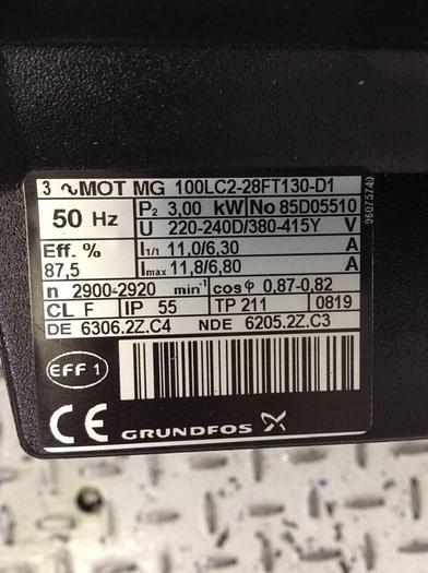 Used GRUNDFOS 3.00 kW / 4 HP Pump w/ Motor CR15-02 A-F-A-V-HQQV Used