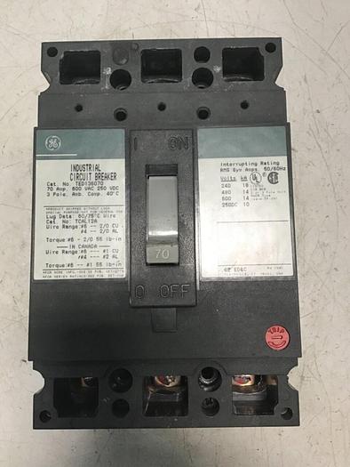 Used GE 70 Amp Circuit Breaker TED136070 / DISCONNECT USED