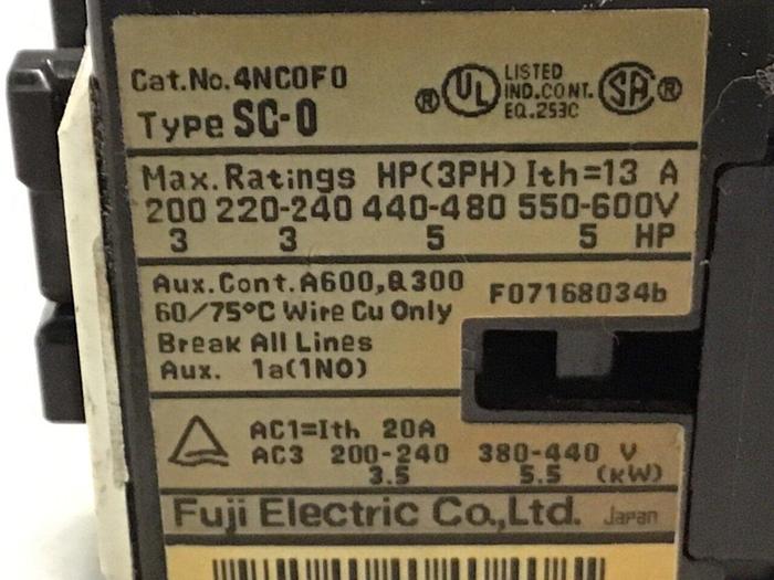 Used FUJI ELECTRIC Contactor SC-0 4NC0F0 #125454