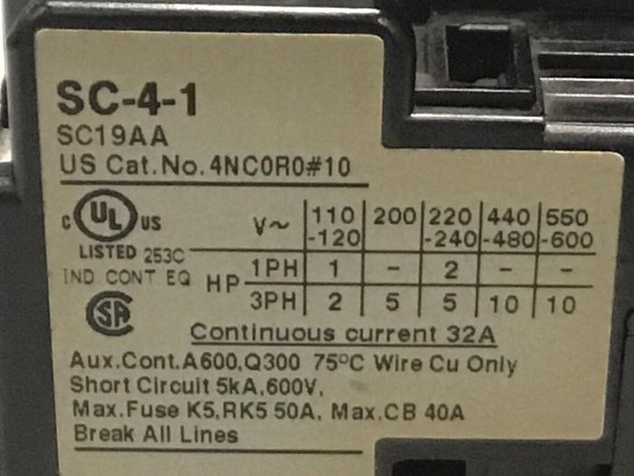 Used FUJI ELECTRIC Contactor SC-4-1 SC19AA #124710