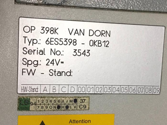 Used VAN DORN OP 398K Pathfinder Operator Control 6ES5398-0KB12 USED