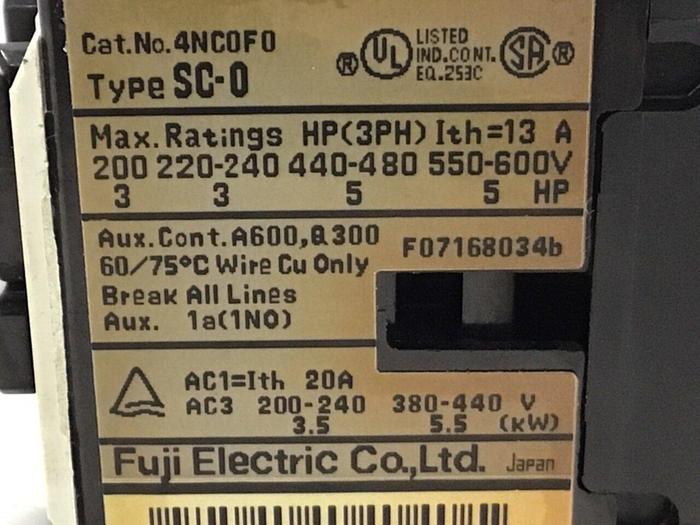 Used FUJI ELECTRIC Contactor SC-0 4NC0F0 #125455