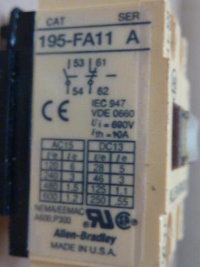 Used ALLEN BRADLEY Auxiliary Contact 195-FA11 SER A #79594