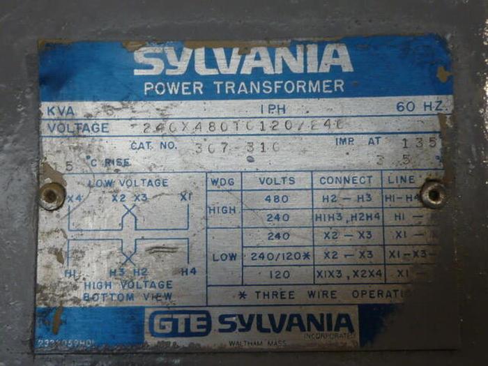Used SYLVANIA 3 kVA Transformer 307-310 #30666