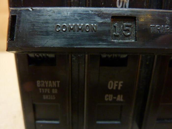 Used BRYANT 15 Amp Circuit Breaker BR315 #38779