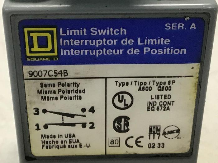 Used SQUARE D Limit Switch 9007-C54B #122055
