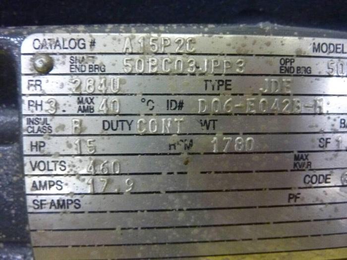 Used US ELECTRICAL MOTORS 15 HP Motor A15P2C Used