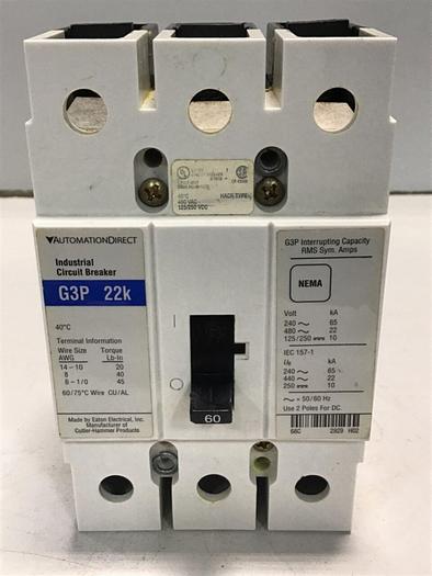 Used AUTOMATION DIRECT 60 Amp Circuit Breaker G3P 22K #145132