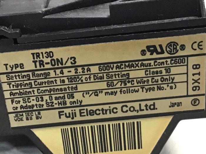 Used FUJI ELECTRIC Overload Relay TR-ON/3 TR13D #119090