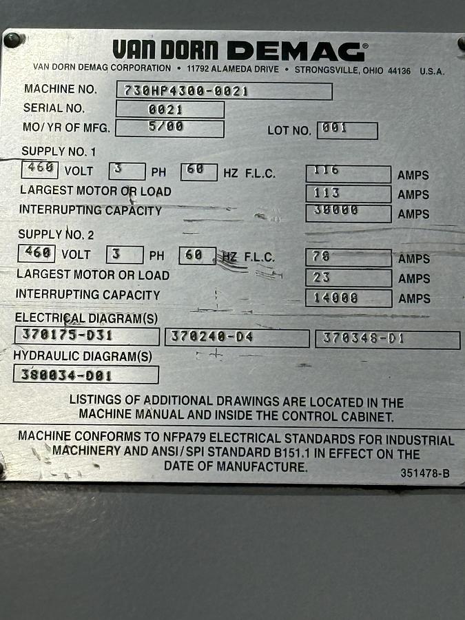 Used VAN DORN DEMAG 730HP4300