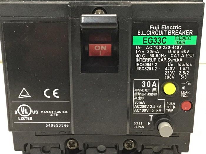 Used FUJI ELECTRIC 30 Amp Circuit Breaker EG33C EB3AEC-030B #125103