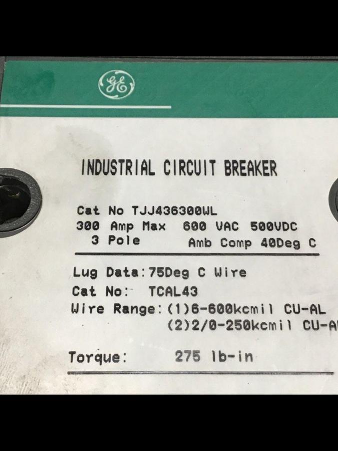 Used GENERAL ELECTRIC 300 Amp Circuit Breaker TJJ436300WL #144291