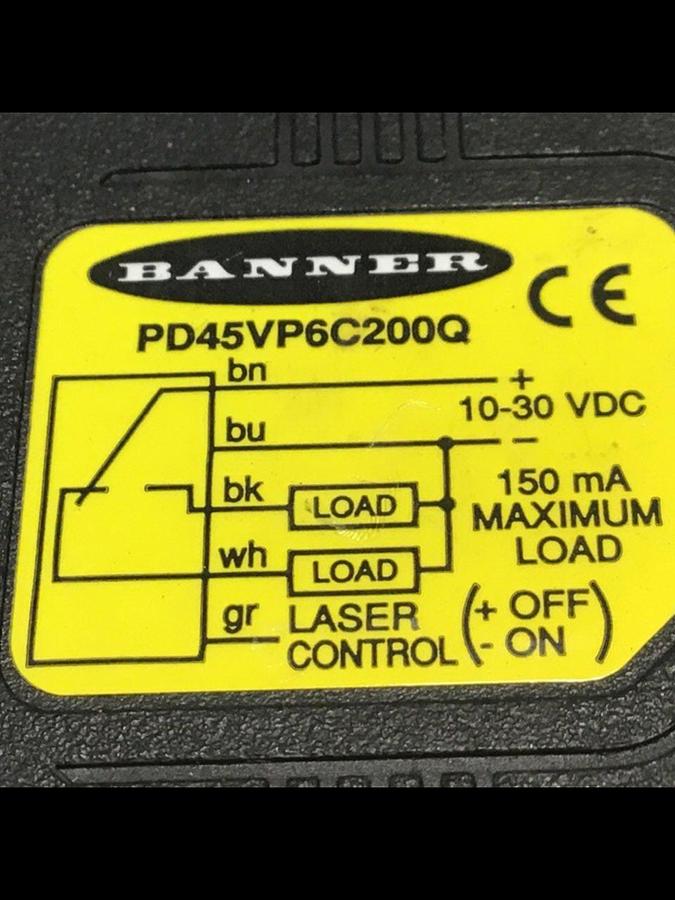 Used BANNER ENGINEERING Laser Sensor PD45VP6C200Q Used