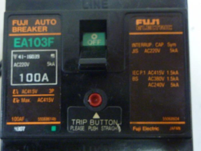 Used FUJI ELECTRIC 100 Amp Circuit Breaker EA103F-100 #63897