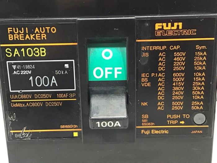 Used FUJI ELECTRIC 100 Amp Auto Breaker SA103B-100 #120246