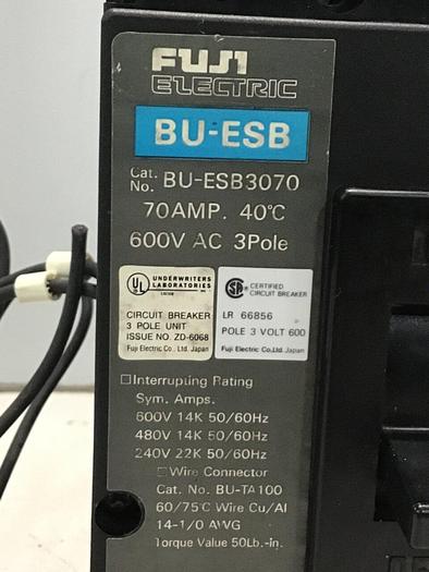 Used FUJI ELECTRIC 70 Amp Circuit Breaker BU-ESB3070 #127457