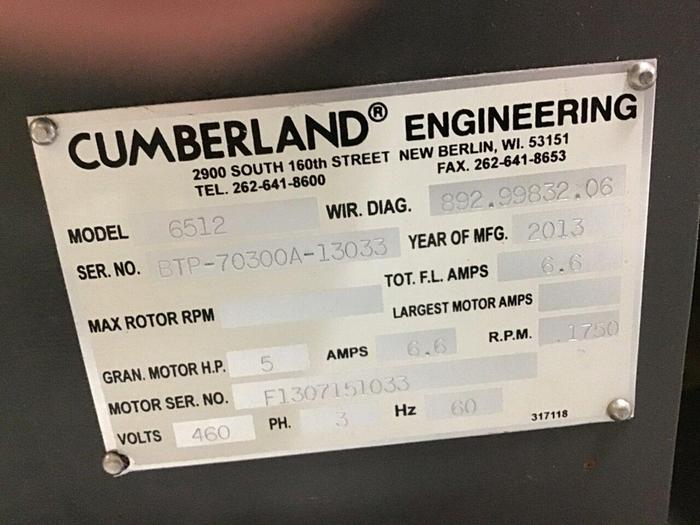 Used CUMBERLAND 5 HP Grinder / Granulator, 6512, Used