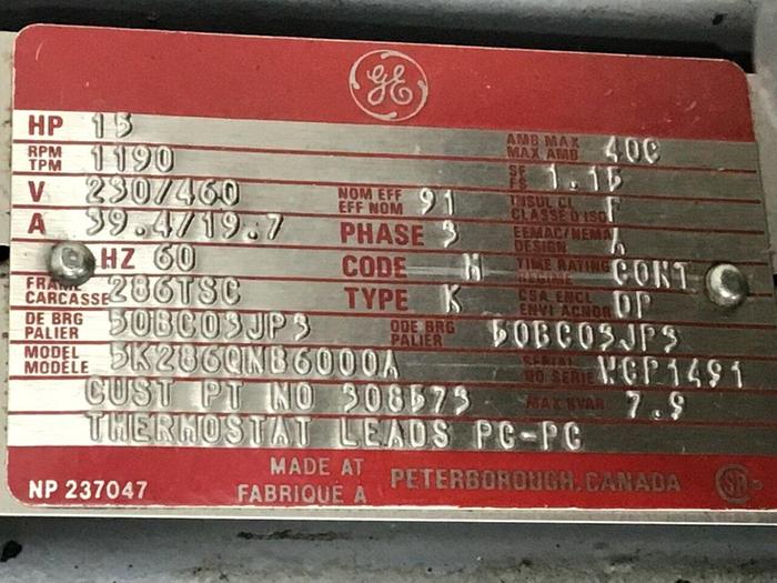 Used GENERAL ELECTRIC 15 HP Motor 5K286QNB6000A Used