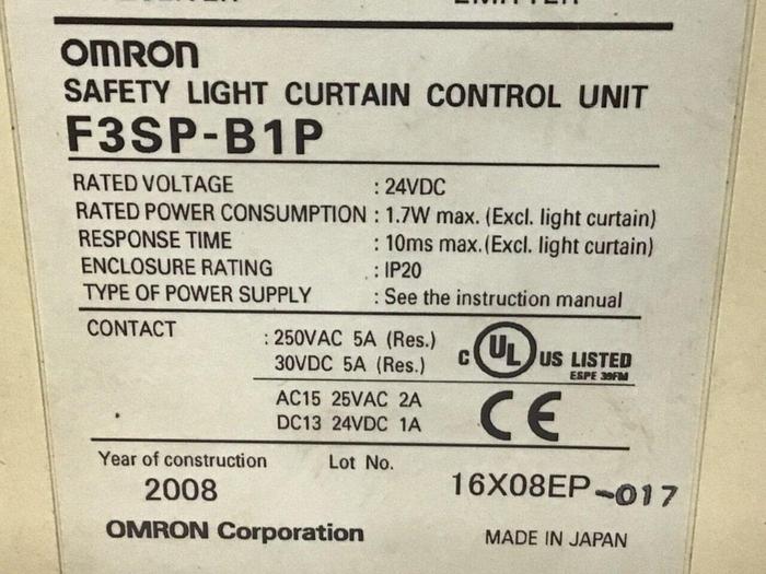 Used OMRON Light Curtain Control F3SP-B1P #123147