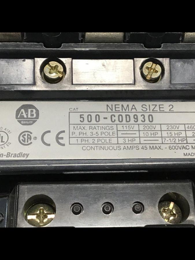 Used ALLEN BRADLEY Contactor 500-COD930 SER B USED