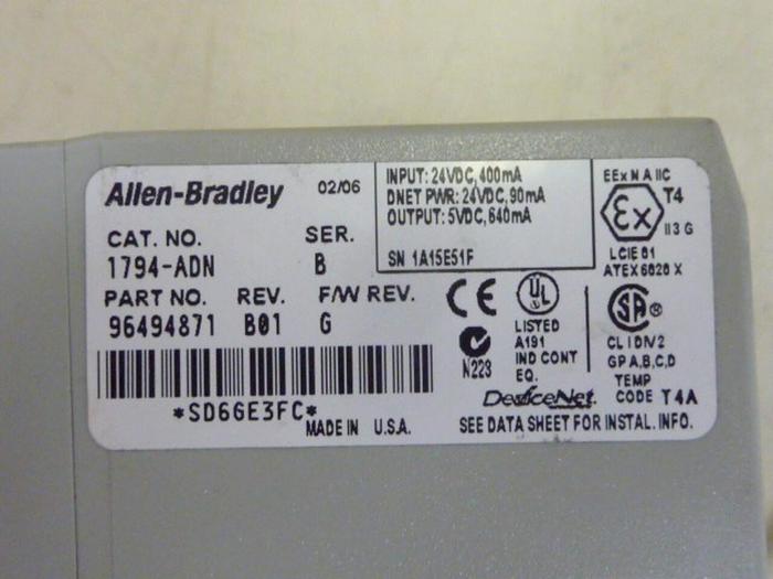 Used ALLEN BRADLEY Devicenet Adapter 1794-ADN SER B #66714