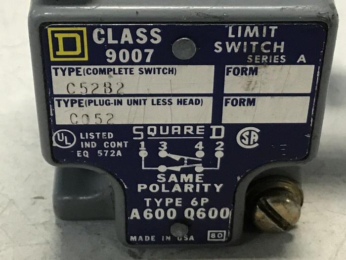 Used SQUARE D Limit Switch 9007-C52B2 #121706