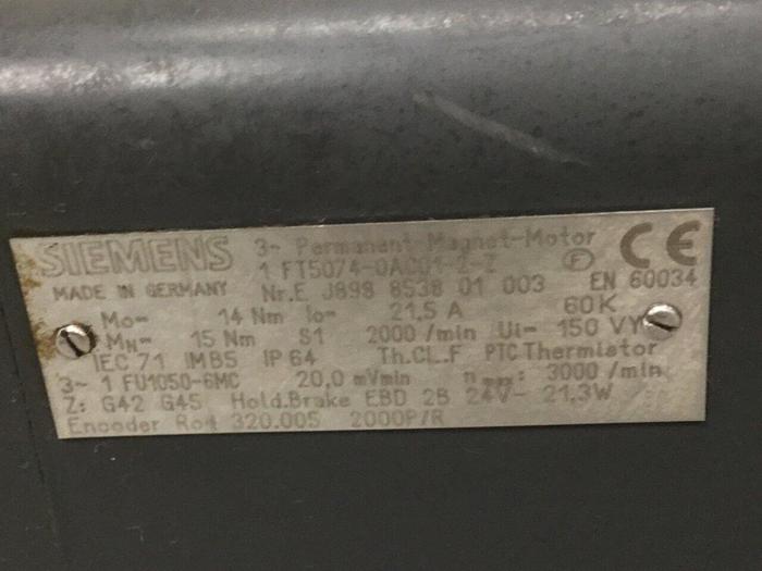 Used SIEMENS Permanent Magnet Motor 1FT5074-0AC01-2-Z #110180