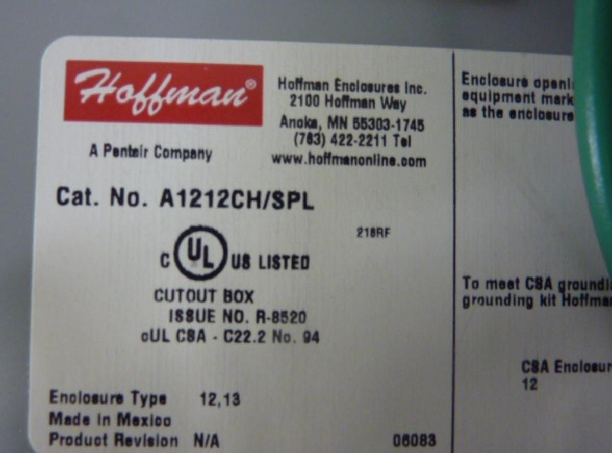 Used HOFFMAN 1 kVA Transformer A1212CH/SPL USED