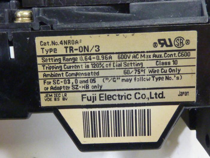 Used FUJI ELECTRIC Overload Relay TR-ON/3 4NROAF #64380