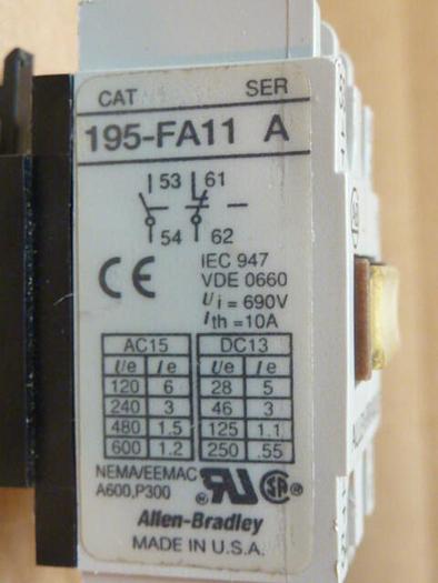 Used ALLEN BRADLEY Auxiliary Contact 195-FA11 SER A #79594