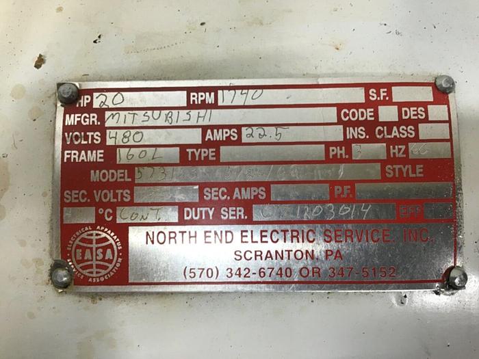 Used MITSUBISHI 20 HP Motor 573163 #127675