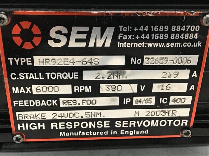 Used SEM High Response Servo Motor HR92E4-64S Used