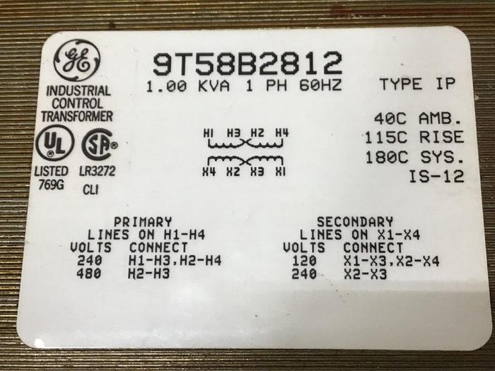 Used GENERAL ELECTRIC / GE 1.00 kVA Transformer 9T58B2812 Used