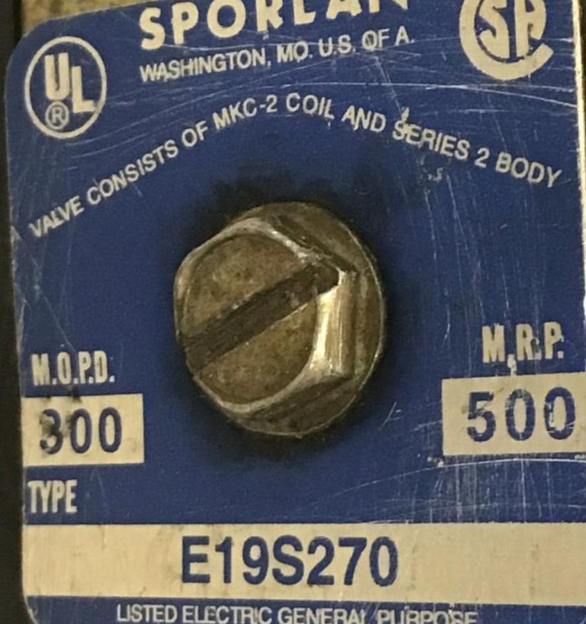 Used SPORLAN Valve E19S270 MKC-2 USED