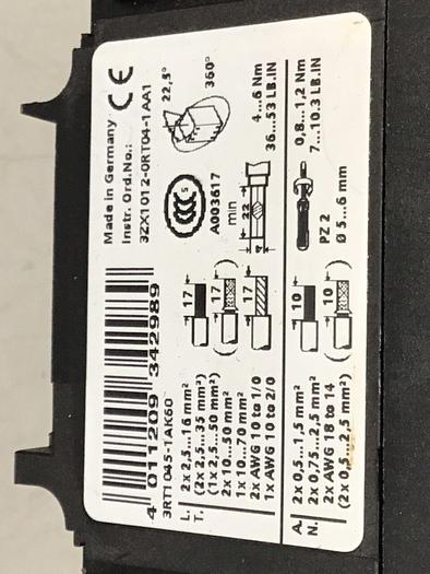 Used SIEMENS Contactor 3RT1045-1AK60 #129158