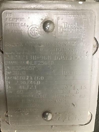 Used BROOK CROMPTON 20 HP AC Motor 2424213H-96M #128612