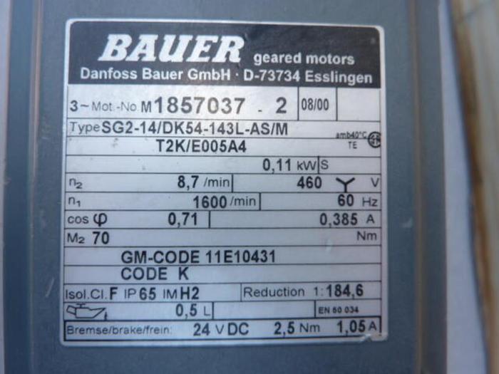 Used BAUER 1/8 HP Motor SG2-14/DK54-143L-AS/M USED