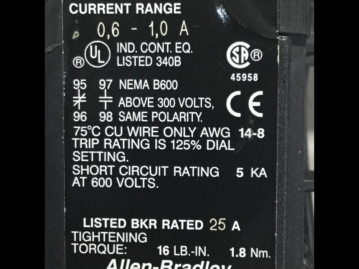 Used ALLEN BRADLEY Overload Block 193-BSA90 SER B USED