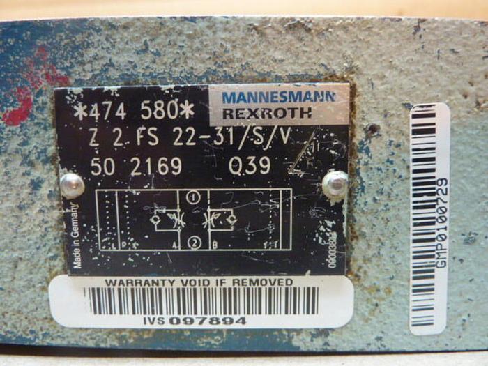 Used MANNESMANN REXROTH Hydraulic Valve 4745802FS2231SV502169 #31899