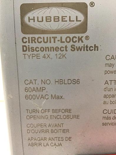 Used HUBBELL Disconnect Switch HBLDS6 #135127