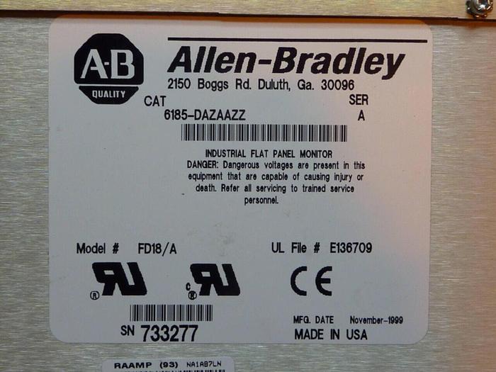 Used ALLEN BRADLEY Flat Panel Monitor 6185-DAZAAZZ SER A Used