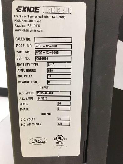 Used EXIDE Battery Charger 24 Volt WG3-12-680 #99187