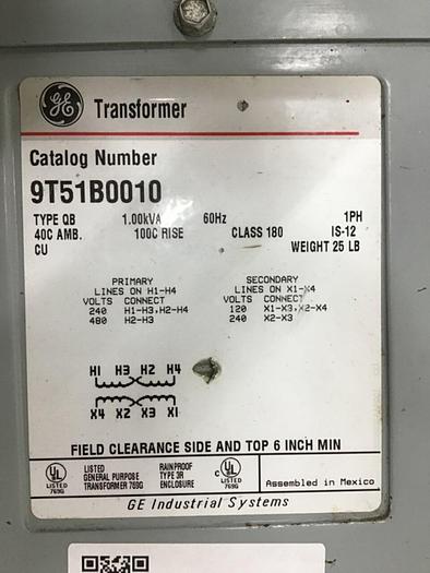 Used GENERAL ELECTRIC 1 kVA Transformer 9T51B0010 #138923