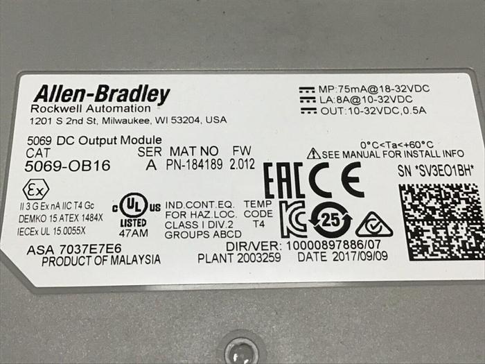 Used ALLEN BRADLEY Output Module 5069-OB16 SER A #140197